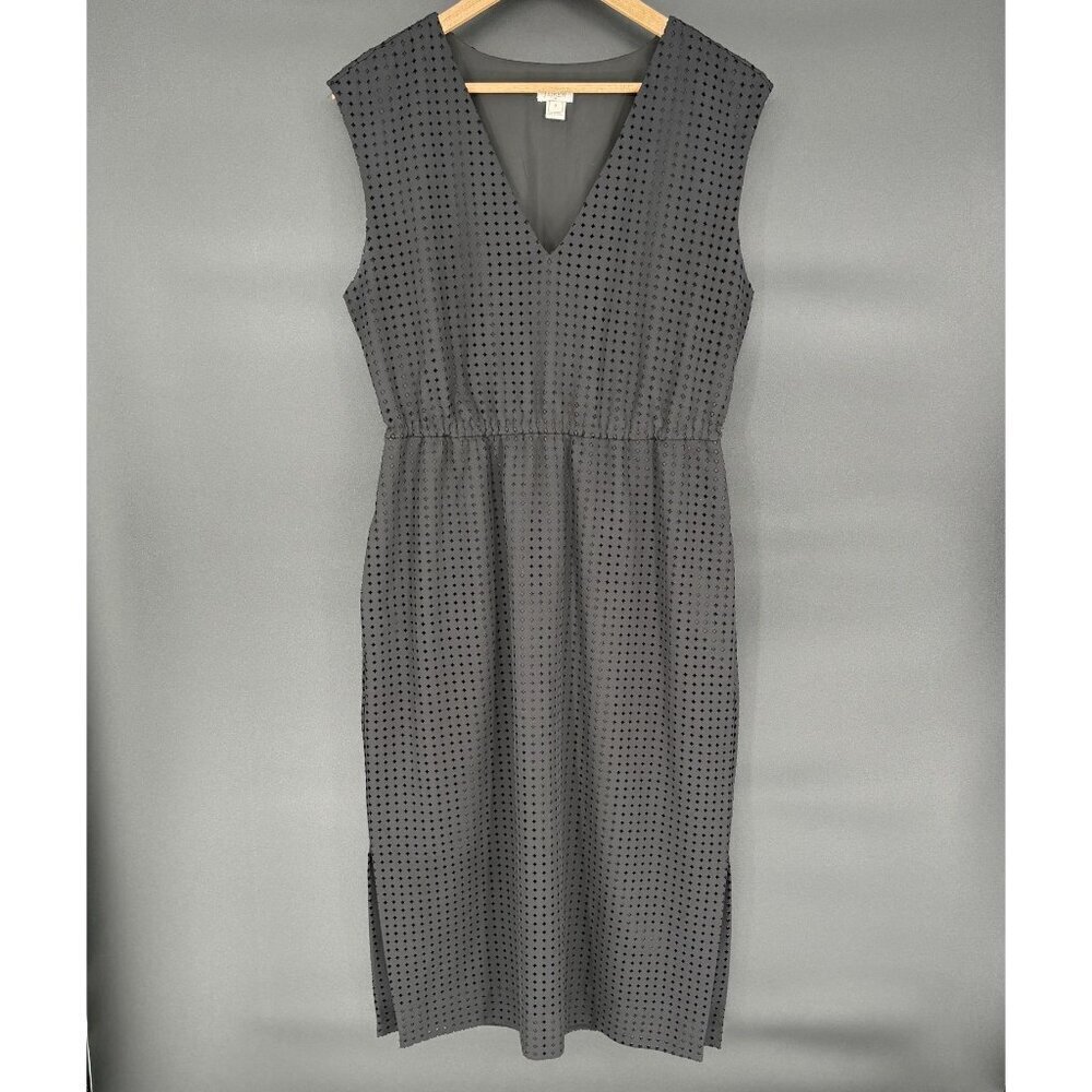 J.Crew Womens Perforated Drapey Side Slit Midi Dress Size 8 Black Preppy Coastal